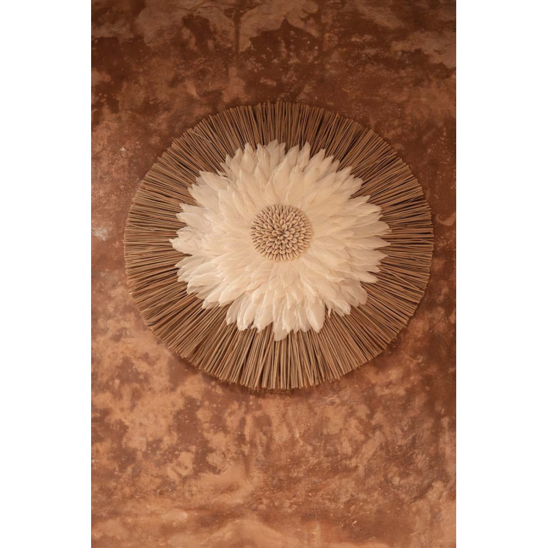 Décoration murale originale Jujuhat balinais 55 cm en Herbe Naturel Plume Blanc The Alang 