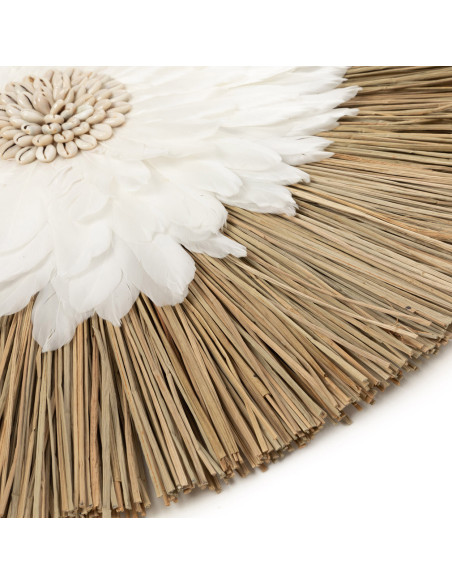 Décoration murale originale Jujuhat balinais 55 cm en Herbe Naturel Plume Blanc The Alang 
