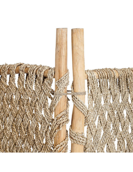 Paravent original Bohème chic 3 panneaux en Bois de teck Herbe de mer Naturel The Room Divider