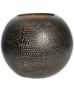 Grand Photophore ajouré oriental chic boule 30 cm Métal Noir Doré The Pierced Ball 