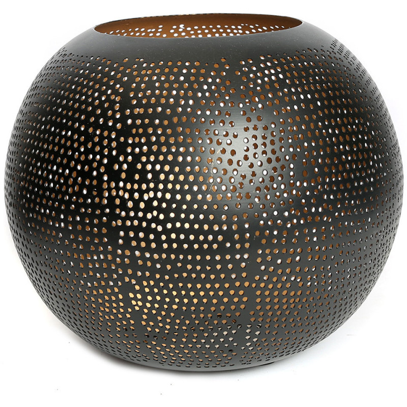 Grand Photophore ajouré oriental chic boule 30 cm Métal Noir Doré The Pierced Ball 