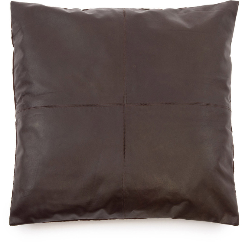 Housse de coussin XL Carrée 60x60 en Cuir véritable Marron chocolat The Four Panel Leather 