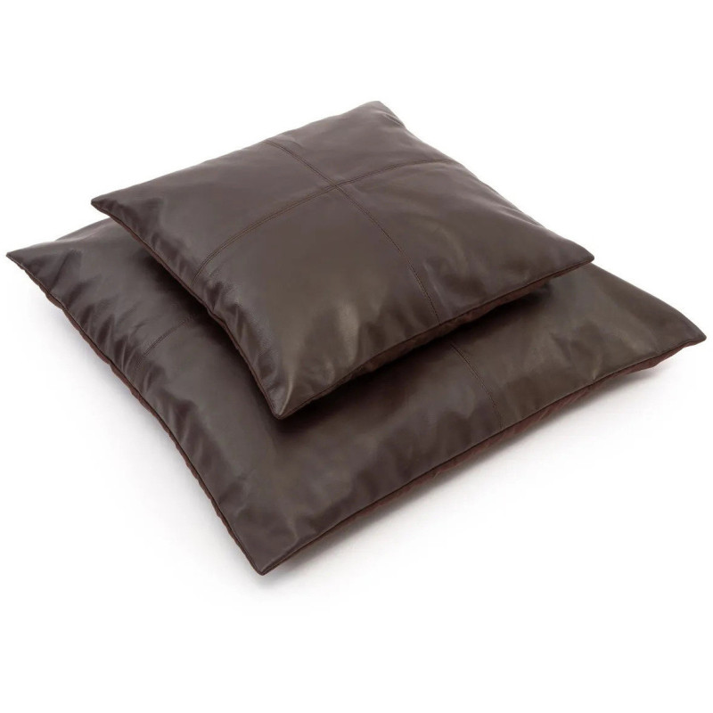 Housse de coussin XL Carrée 60x60 en Cuir véritable Marron chocolat The Four Panel Leather 