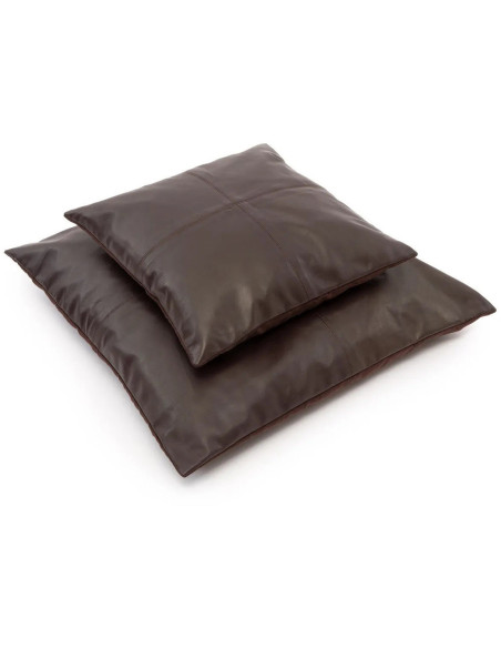Housse de coussin XL Carrée 60x60 en Cuir véritable Marron chocolat The Four Panel Leather 