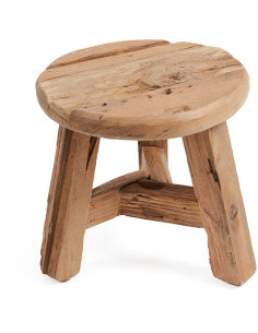 Tabouret rustique Rond Hauteur 24 cm en Bois de teck recyclé Naturel The Yatai 