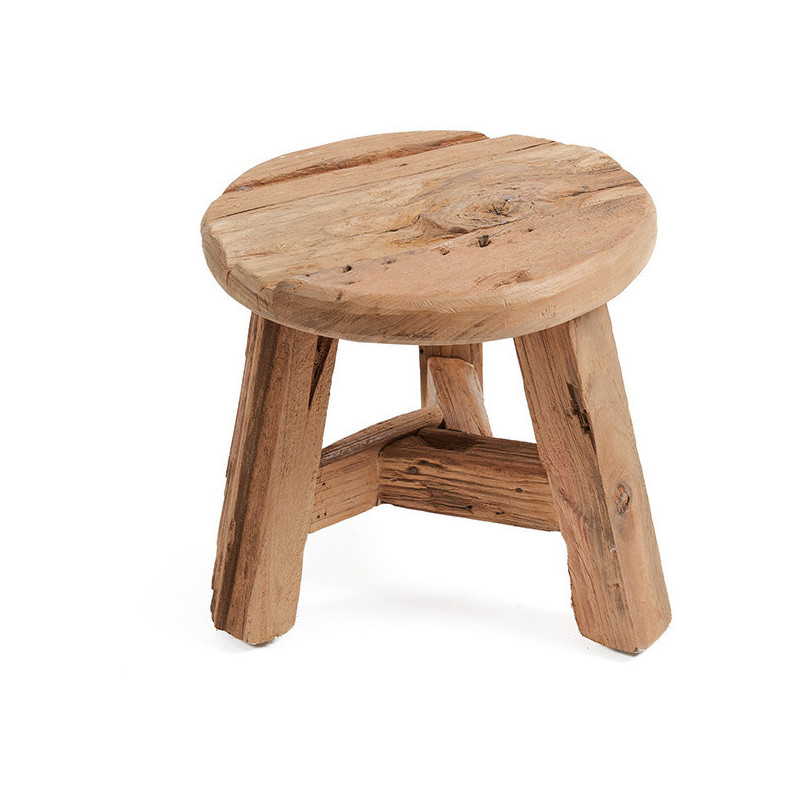 Tabouret rustique Rond Hauteur 24 cm en Bois de teck recyclé Naturel The Yatai 