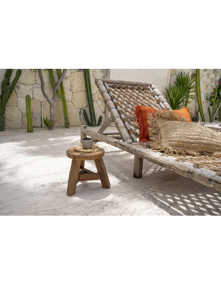 Tabouret rustique Rond Hauteur 24 cm en Bois de teck recyclé Naturel The Yatai 