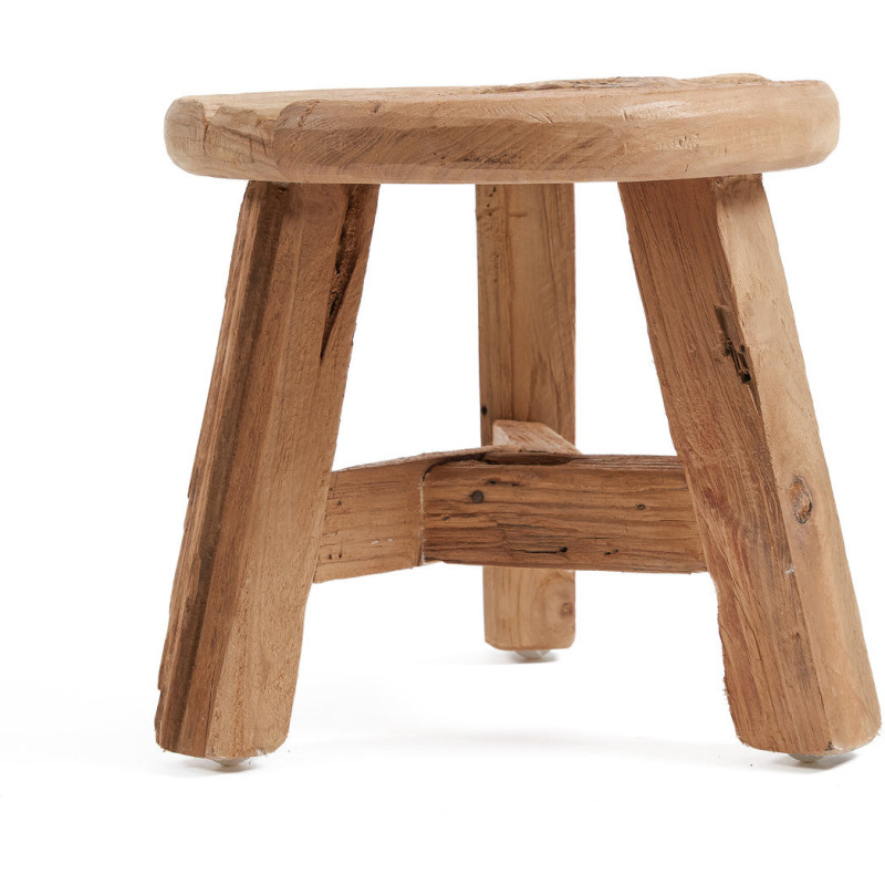 Tabouret rustique Rond Hauteur 24 cm en Bois de teck recyclé Naturel The Yatai 