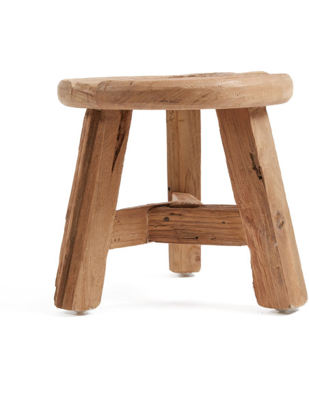 Tabouret rustique Rond Hauteur 24 cm en Bois de teck recyclé Naturel The Yatai 