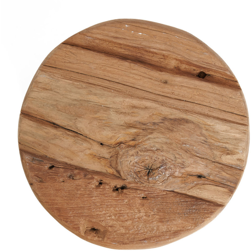 Tabouret rustique Rond Hauteur 24 cm en Bois de teck recyclé Naturel The Yatai 