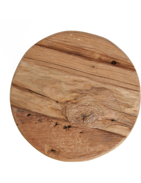Tabouret rustique Rond Hauteur 24 cm en Bois de teck recyclé Naturel The Yatai 