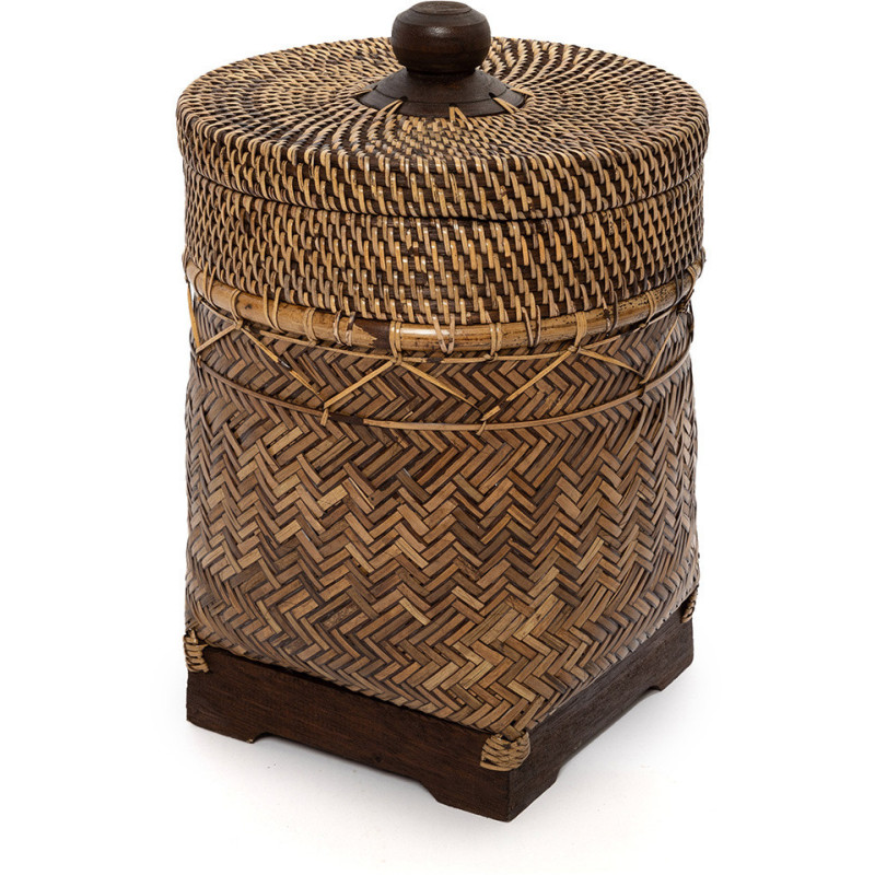 Panier à linge ethnique chic avec couvercle en Rotin Marron Naturel The Bathroom Bin 