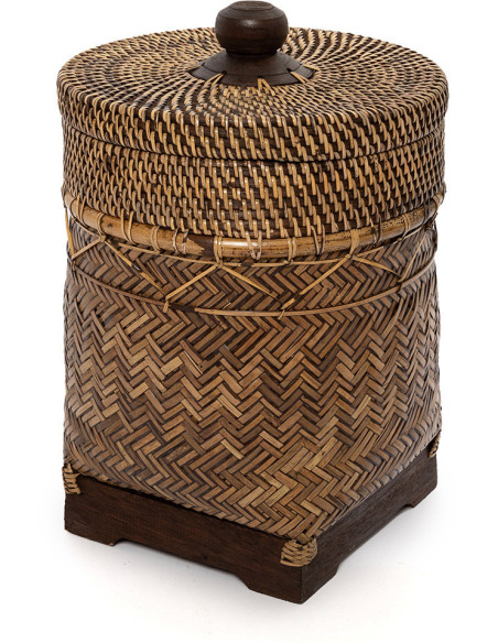 Panier à linge ethnique chic avec couvercle en Rotin Marron Naturel The Bathroom Bin 