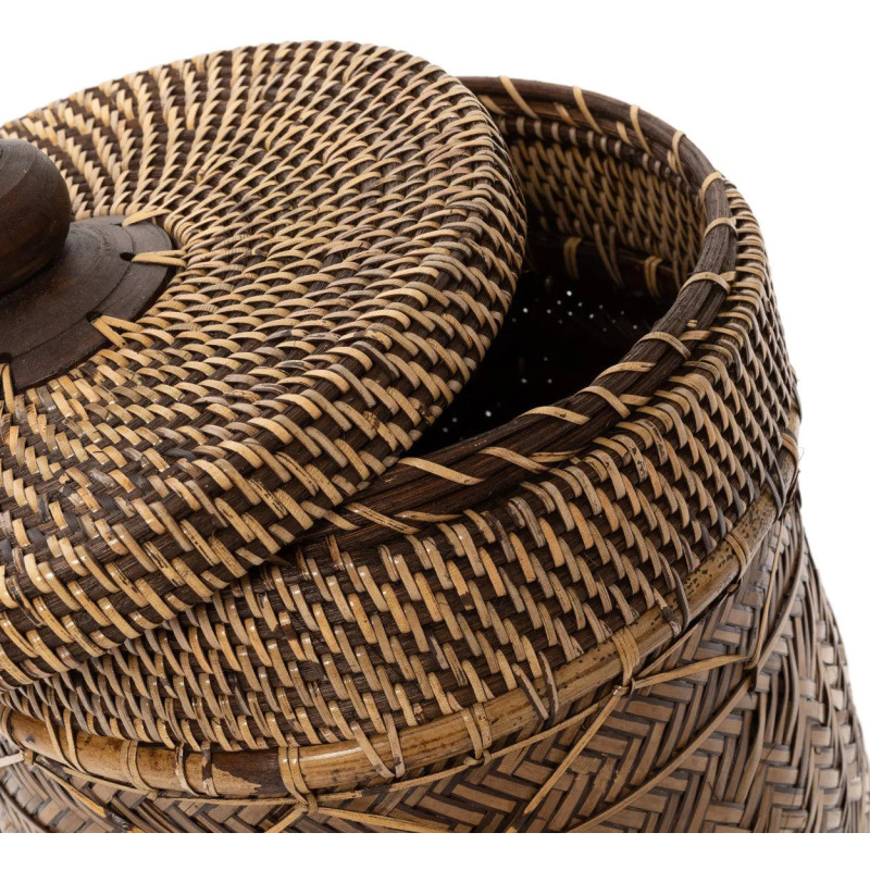 Panier à linge ethnique chic avec couvercle en Rotin Marron Naturel The Bathroom Bin 