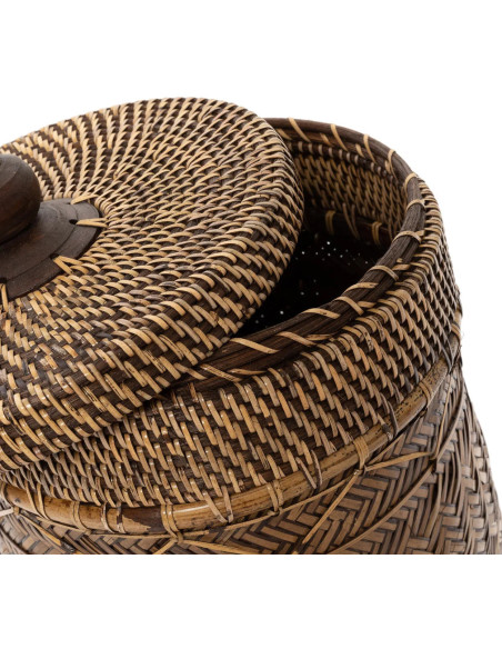 Panier à linge ethnique chic avec couvercle en Rotin Marron Naturel The Bathroom Bin 