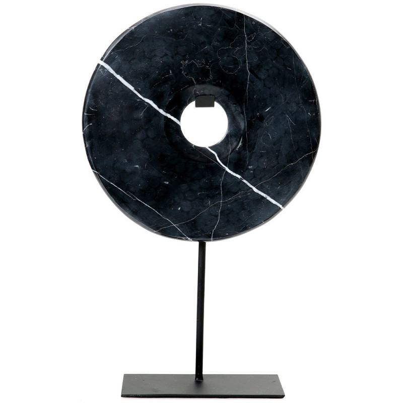 Sculpture moderne sur pied Disque Hauteur 40 cm en Marbre Métal Noir The Disk 