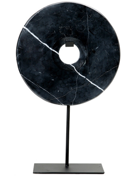 Sculpture moderne sur pied Disque Hauteur 40 cm en Marbre Métal Noir The Disk 