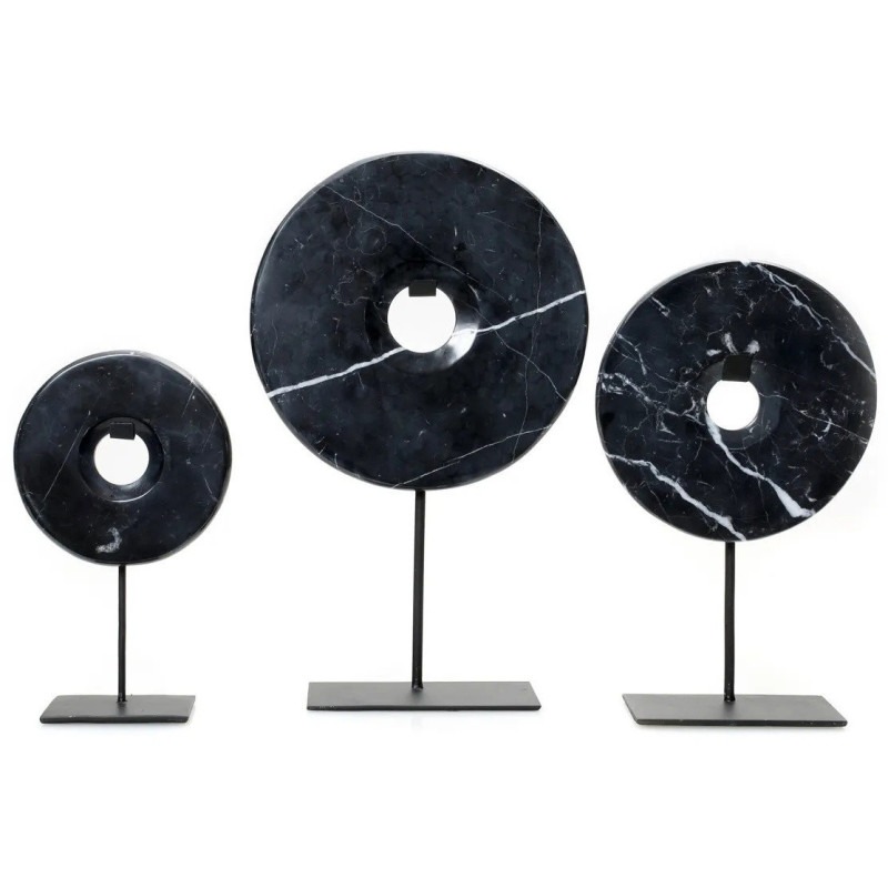 Sculpture moderne sur pied Disque Hauteur 40 cm en Marbre Métal Noir The Disk 