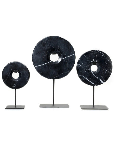 Sculpture moderne sur pied Disque Hauteur 40 cm en Marbre Métal Noir The Disk 