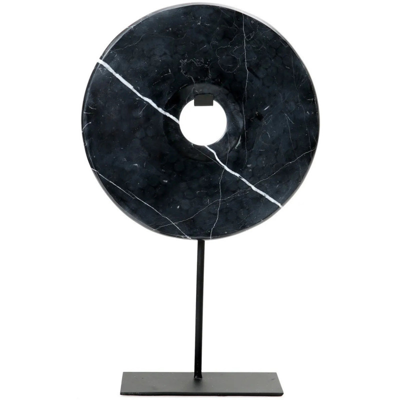 Sculpture moderne sur pied Disque Hauteur 40 cm en Marbre Métal Noir The Disk 