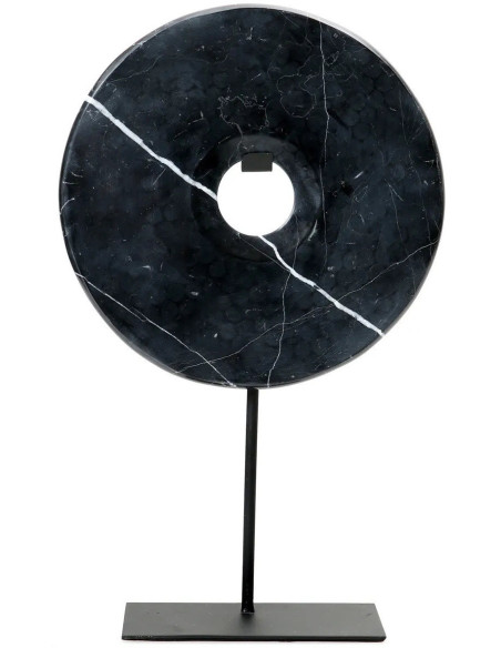 Sculpture moderne sur pied Disque Hauteur 40 cm en Marbre Métal Noir The Disk 
