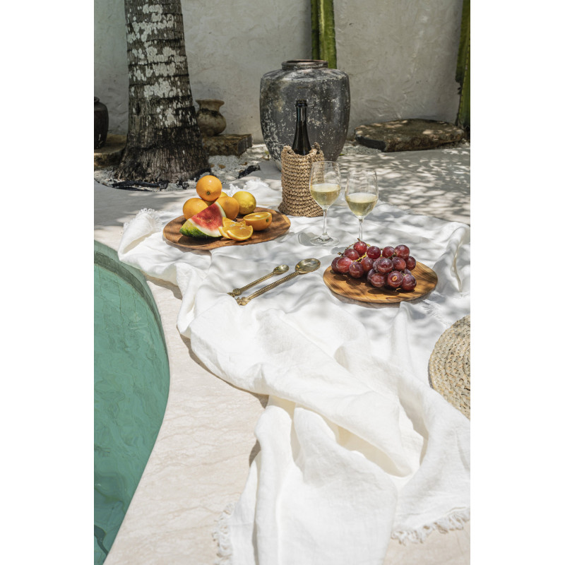 Nappe originale Bohème chic Rectangulaire 150x200 en Lin Blanc Avec franges The Linen 