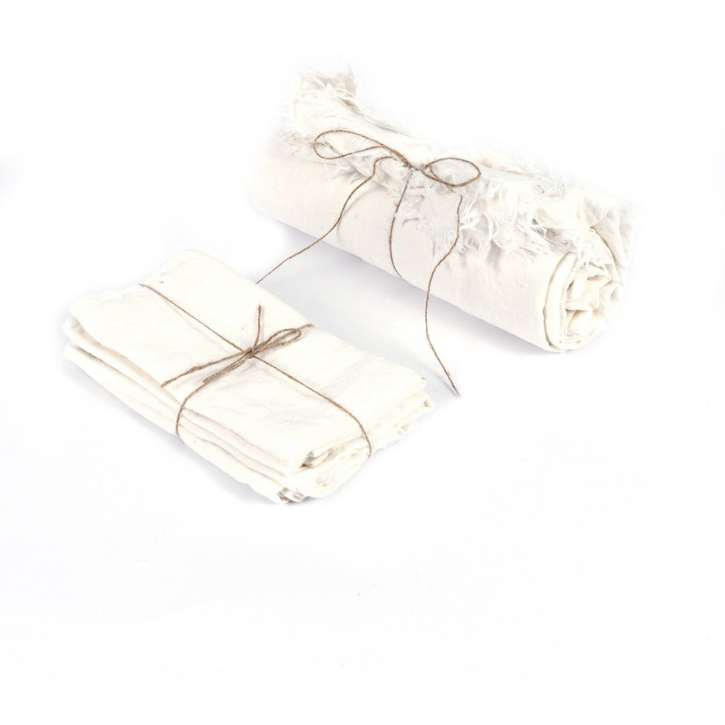 Nappe originale Bohème chic Rectangulaire 150x200 en Lin Blanc Avec franges The Linen 