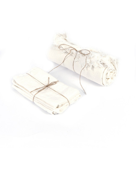 Nappe originale Bohème chic Rectangulaire 150x200 en Lin Blanc Avec franges The Linen 