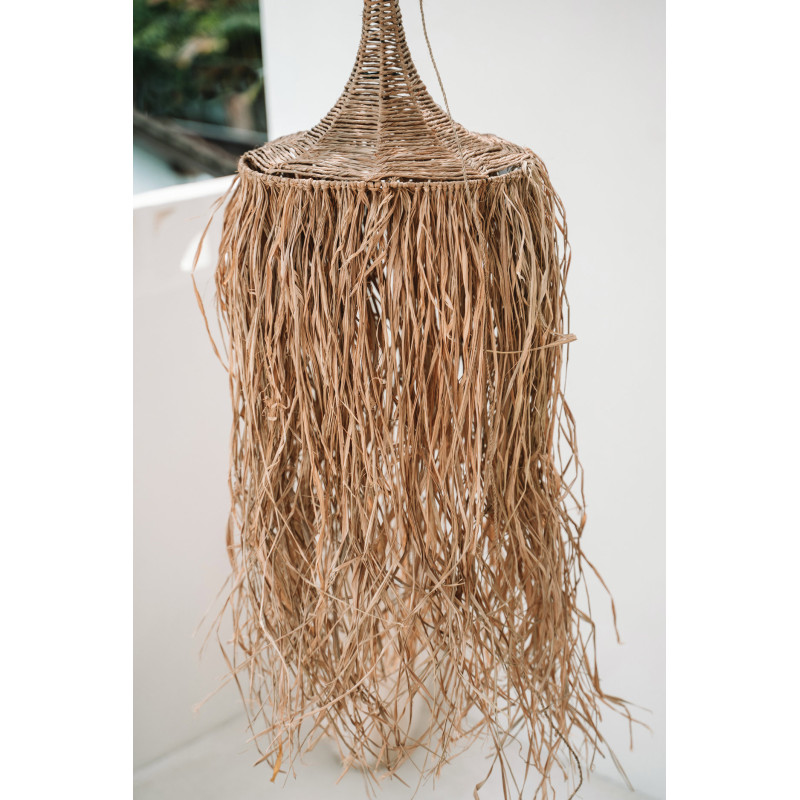 Abat jour original XL pour suspension 40 cm en Rotin Naturel Avec franges The Honolulu 