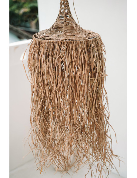 Abat jour original XL pour suspension 40 cm en Rotin Naturel Avec franges The Honolulu 