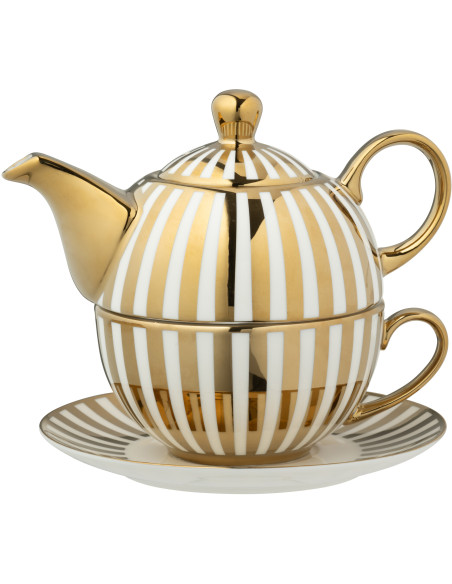 Théière égoïste design chic 420 ml Porcelaine Doré Blanc Motif rayures Orénia