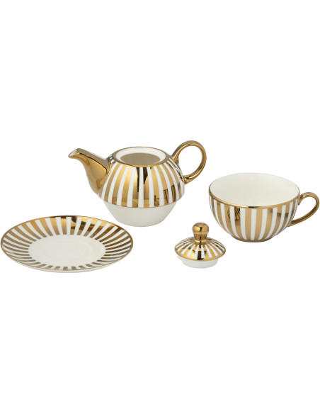 Théière égoïste design chic 420 ml Porcelaine Doré Blanc Motif rayures Orénia