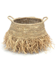 Panier de rangement bohème 2 poignées Rond 36 cm Raphia Naturel Tressé The Raffia 