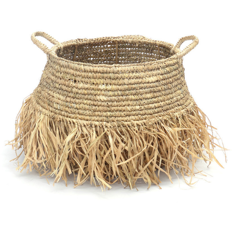 Panier de rangement bohème 2 poignées Rond 36 cm Raphia Naturel Tressé The Raffia 
