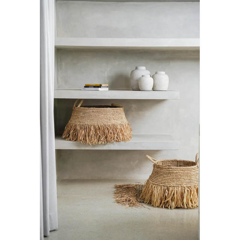 Panier de rangement bohème 2 poignées Rond 36 cm Raphia Naturel Tressé The Raffia 