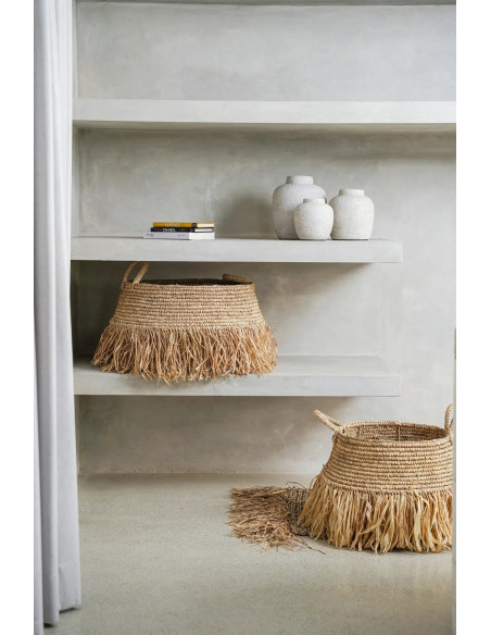 Panier de rangement bohème 2 poignées Rond 36 cm Raphia Naturel Tressé The Raffia 