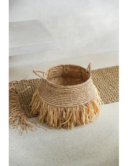 Panier de rangement bohème 2 poignées Rond 36 cm Raphia Naturel Tressé The Raffia 