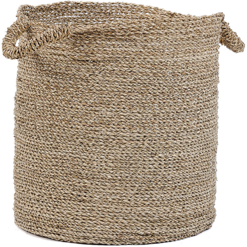 Panier de rangement bohème chic 2 poignées Rond 40 cm Jonc de mer Naturel Tressé The Sensity 