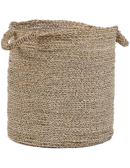 Panier de rangement bohème chic 2 poignées Rond 40 cm Jonc de mer Naturel Tressé The Sensity 
