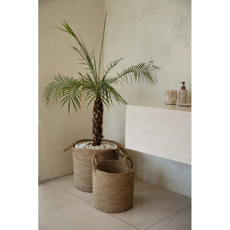 Panier de rangement bohème chic 2 poignées Rond 40 cm Jonc de mer Naturel Tressé The Sensity 