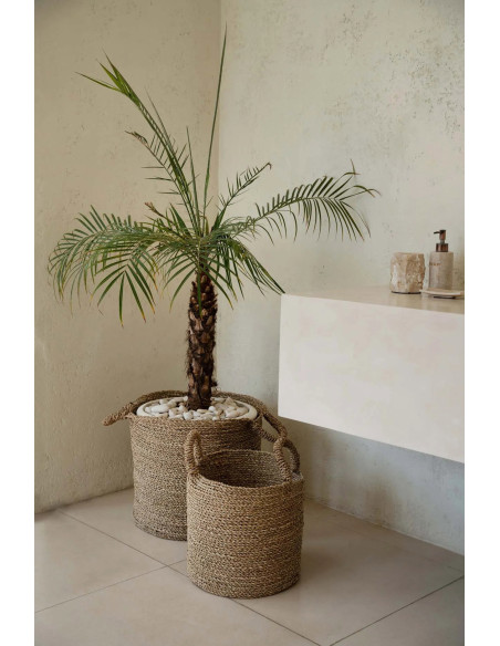 Panier de rangement bohème chic 2 poignées Rond 40 cm Jonc de mer Naturel Tressé The Sensity 