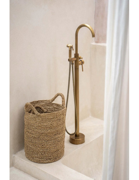 Panier de rangement bohème chic 2 poignées Rond 40 cm Jonc de mer Naturel Tressé The Sensity 