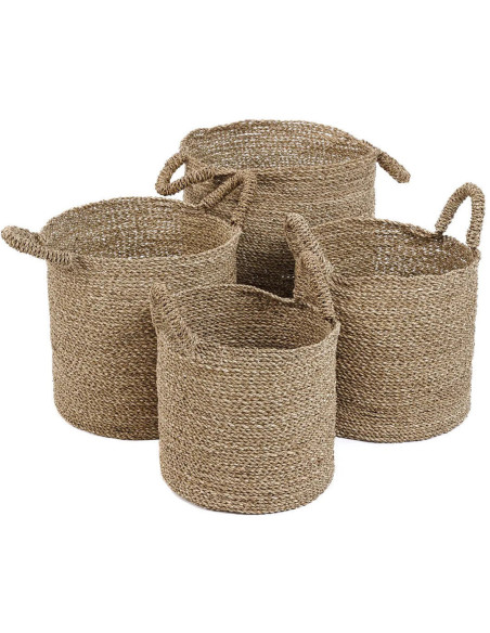 Panier de rangement bohème chic 2 poignées Rond 40 cm Jonc de mer Naturel Tressé The Sensity 
