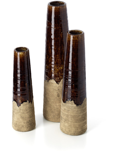 Grand Vase ethnique moderne Conique H 58 cm Grès Marron Beige ciment The Amber Cone 