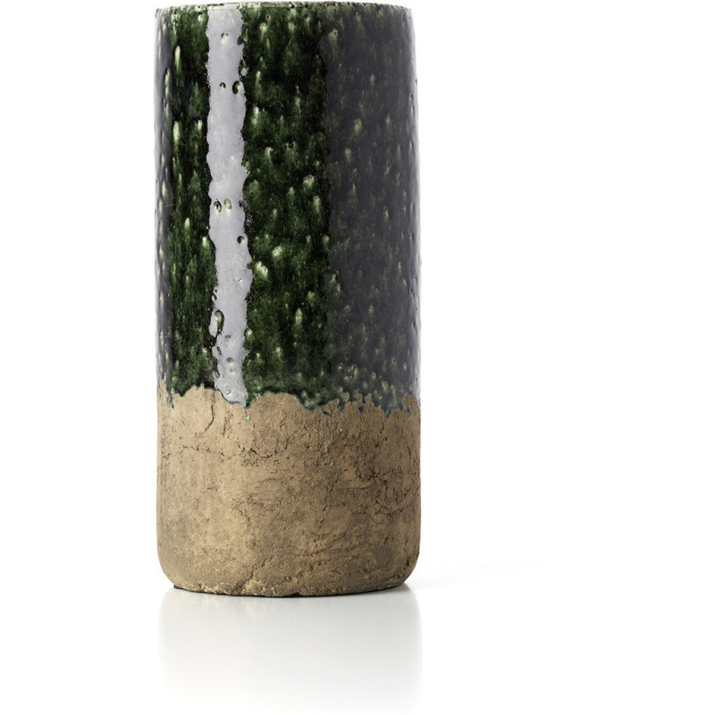 Vase wabi-sabi moderne Cylindrique H 38 cm Grès Vert Beige béton The Moss 