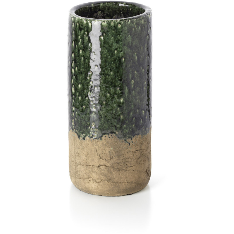 Vase wabi-sabi moderne Cylindrique H 38 cm Grès Vert Beige béton The Moss 