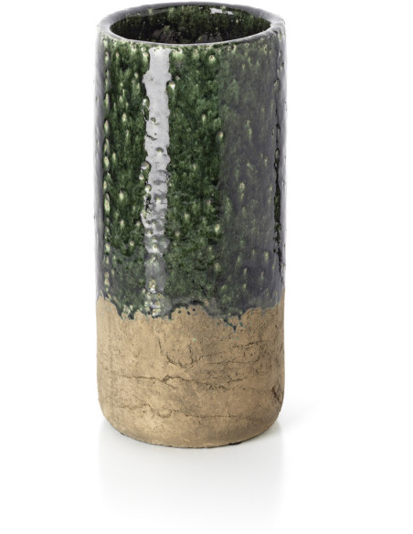 Vase wabi-sabi moderne Cylindrique H 38 cm Grès Vert Beige béton The Moss 