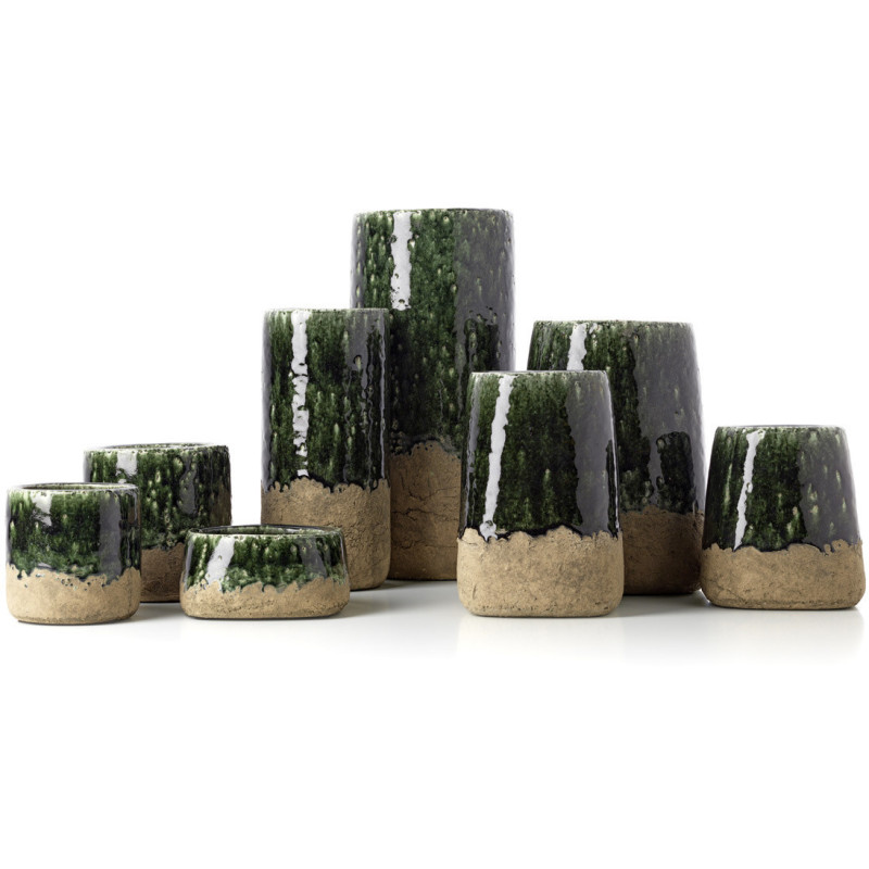 Vase wabi-sabi moderne Cylindrique H 38 cm Grès Vert Beige béton The Moss 