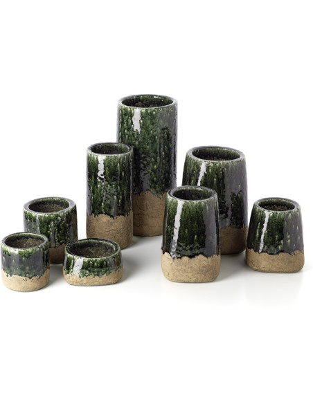 Vase wabi-sabi moderne Cylindrique H 38 cm Grès Vert Beige béton The Moss 