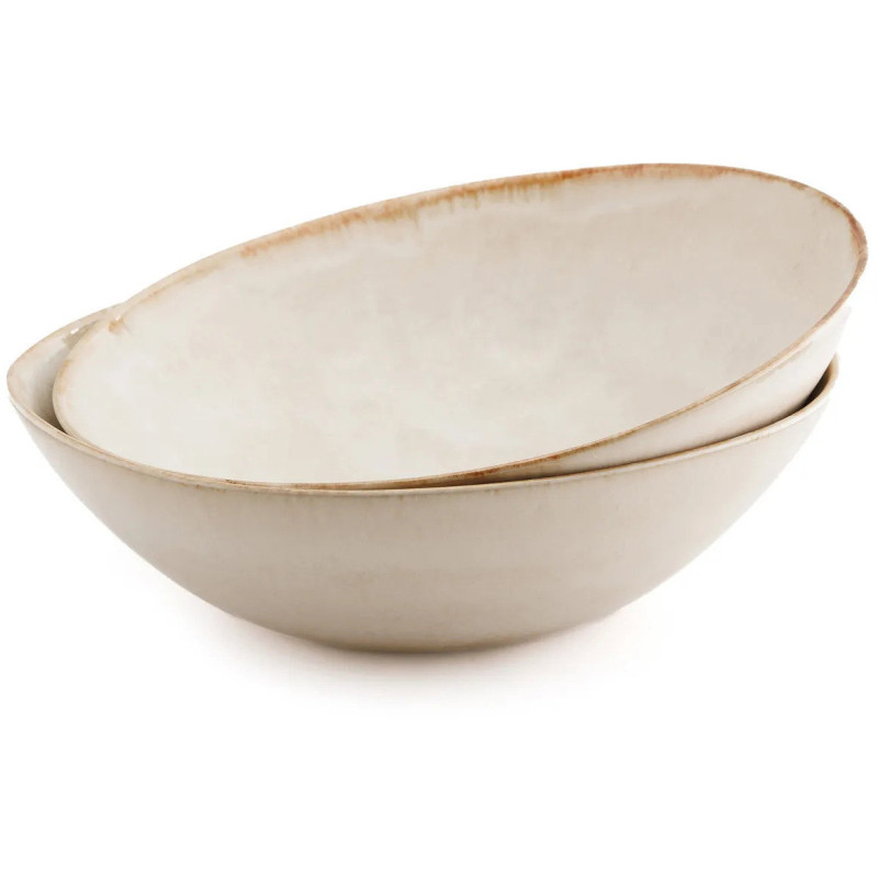 Saladier rond 27 cm Grès Blanc cassé Marron The Cascais 